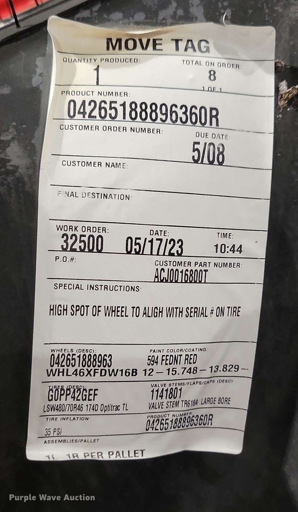 image for item NV9850 (4) Goodyear Optitrac 480/70R46 tires and wheels