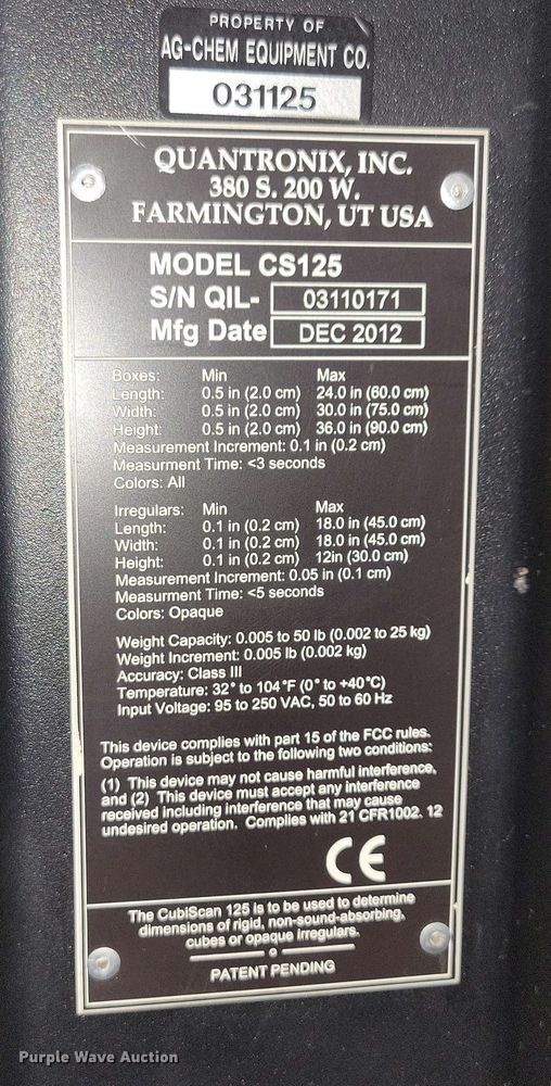 image for item NV9854 2012 Quantronix Cubiscan CS125 scale