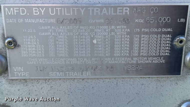 image for item DL7761 2006 Utility Trailer Manufacturer refrigerated van trailer