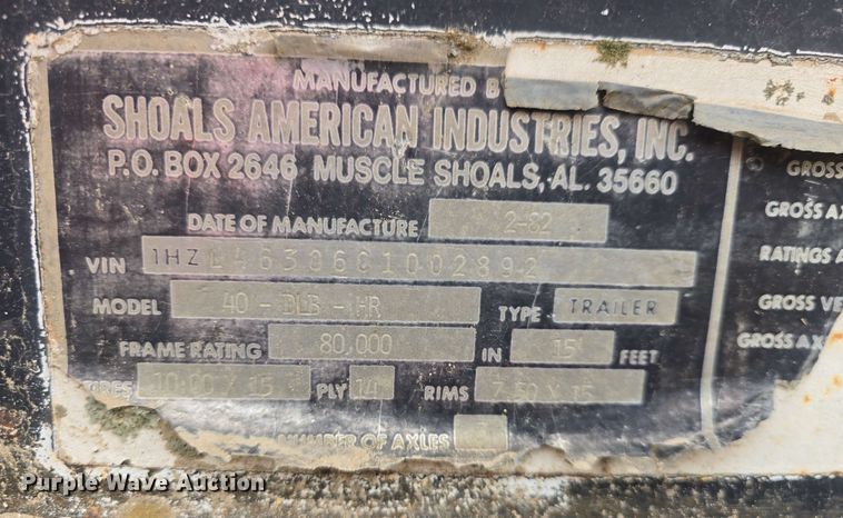 image for item DO7950 1982 Shoals Hercules 40DLBHR lowboy equipment trailer