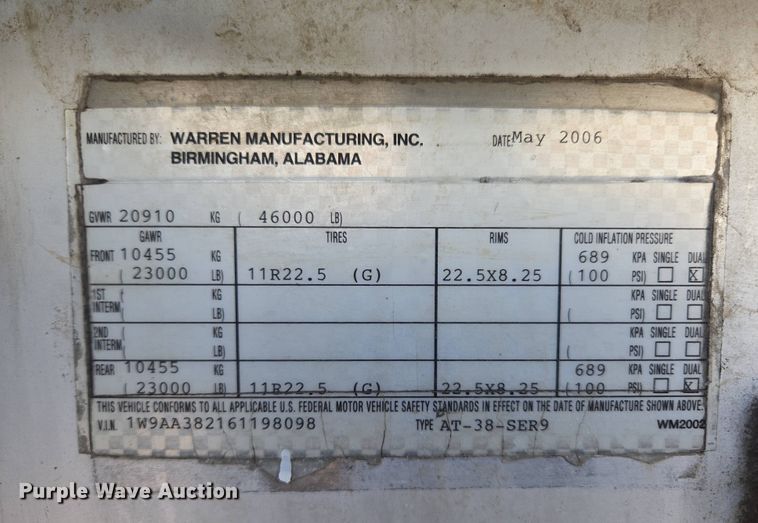 image for item DP6349 2006 Warren Manufacturing Inc. feed delivery trailer