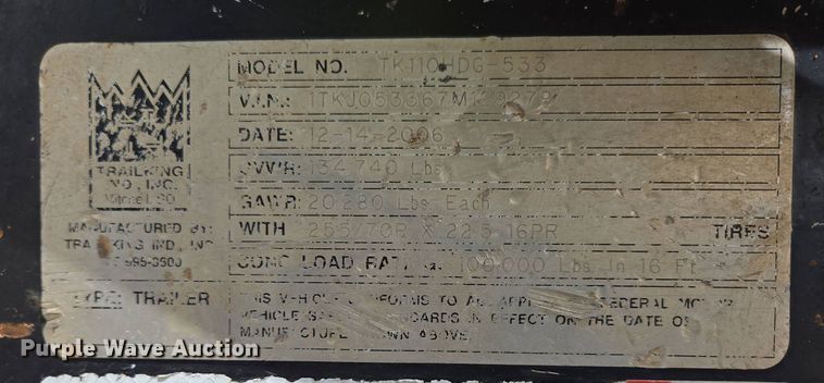 image for item DP6354 2007 Trail King TK110HDG-533 lowboy equipment trailer