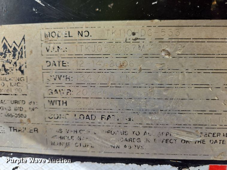 image for item DP6354 2007 Trail King TK110HDG-533 lowboy equipment trailer