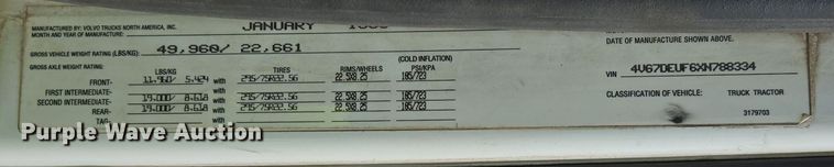 image for item DP6355 1999 Volvo VN semi truck