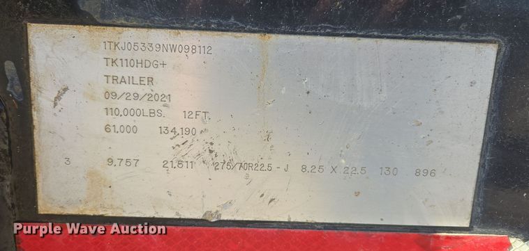 image for item DS3637 2022 Trail King TK110HDG lowboy equipment trailer