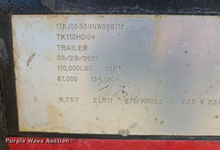 image for item DS3637 2022 Trail King TK110HDG lowboy equipment trailer