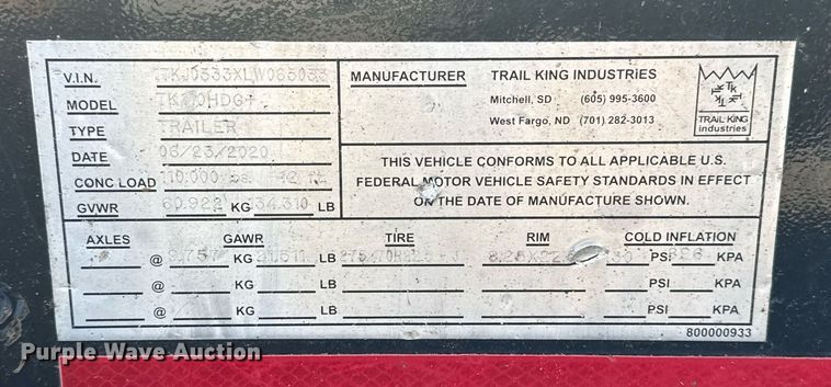 image for item DS3642 2020 Trail King TK110HDG lowboy equipment trailer