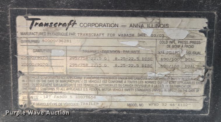 image for item DT4813 2003 Wabash flatbed trailer