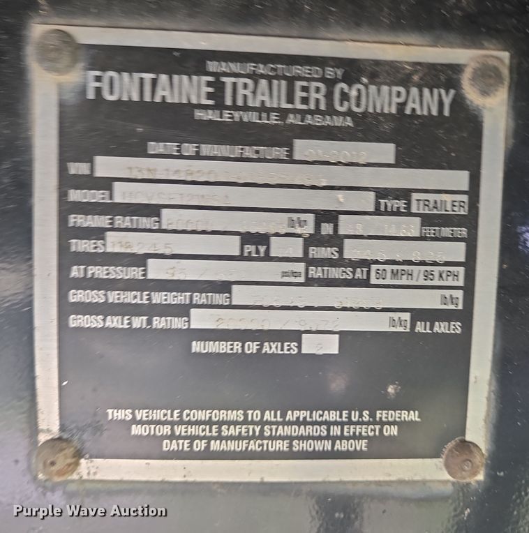 image for item DT4821 2013 Fontaine HCVSF12WSA flatbed trailer
