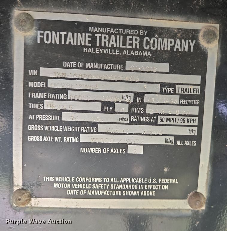 image for item DT4821 2013 Fontaine HCVSF12WSA flatbed trailer