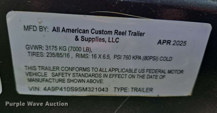 image for item DT4844 2025 All American Custom reel trailer