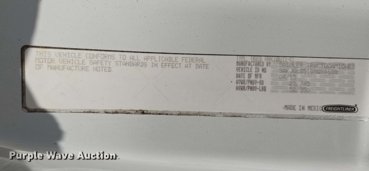 image for item DT4856 2016 Freightliner Cascadia semi truck