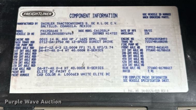 image for item DU3466 2016 Freightliner Cascadia semi truck