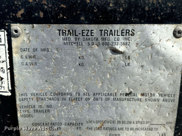 image for item DV1965 2015 Trail-Eze TE201A drop tilt deck equipment trailer