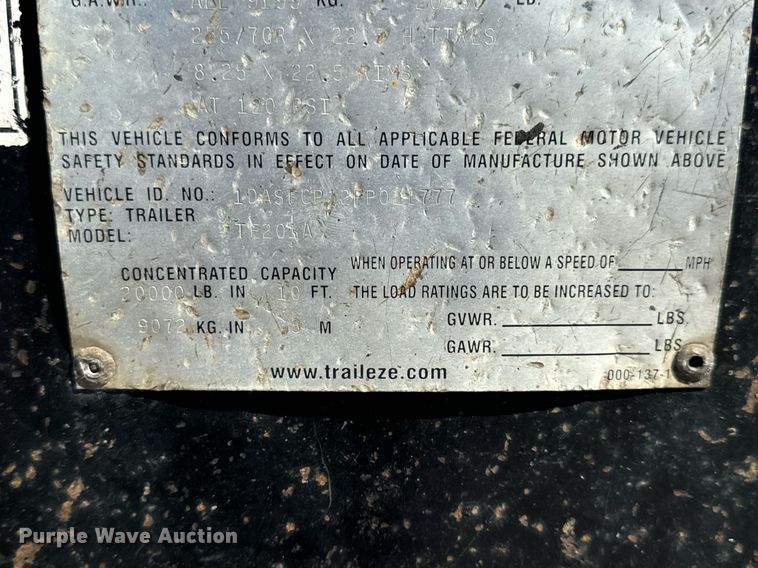 image for item DV1965 2015 Trail-Eze TE201A drop tilt deck equipment trailer