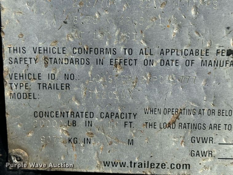 image for item DV1965 2015 Trail-Eze TE201A drop tilt deck equipment trailer