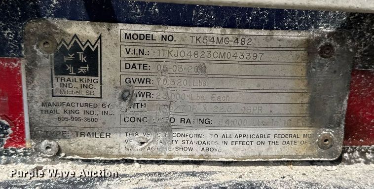 image for item DV2518 2012 Trail King Industries TK54MG-482 lowboy equipment trailer