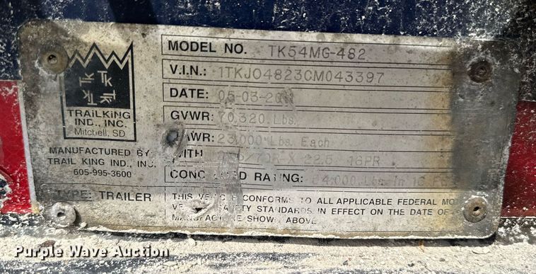image for item DV2518 2012 Trail King Industries TK54MG-482 lowboy equipment trailer