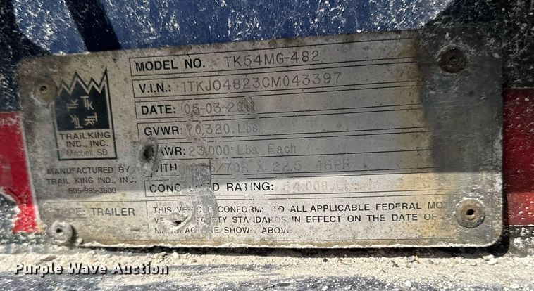 image for item DV2518 2012 Trail King Industries TK54MG-482 lowboy equipment trailer