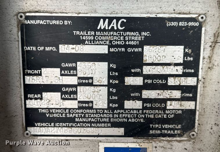 image for item DV4008 2009 Mac end dump trailer