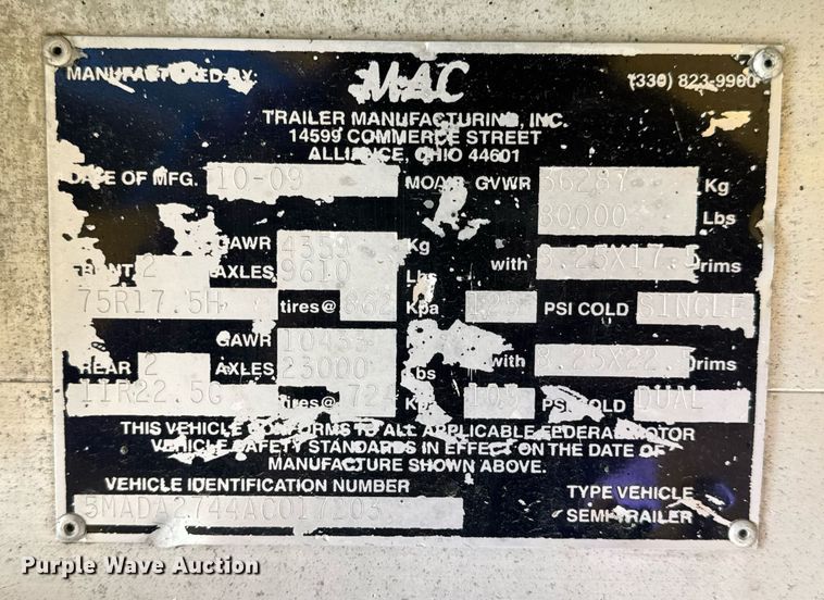 image for item DV4009 2010 Mac end dump trailer