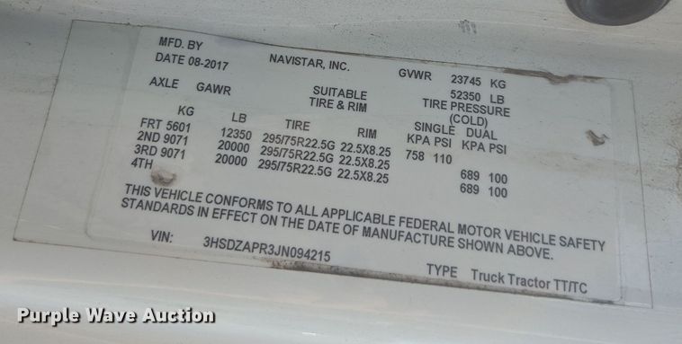 image for item DW1860 2018 International LT625 semi truck