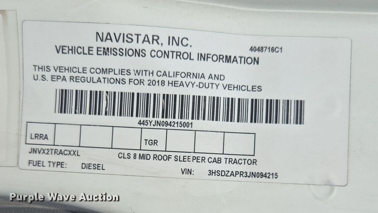 image for item DW1860 2018 International LT625 semi truck