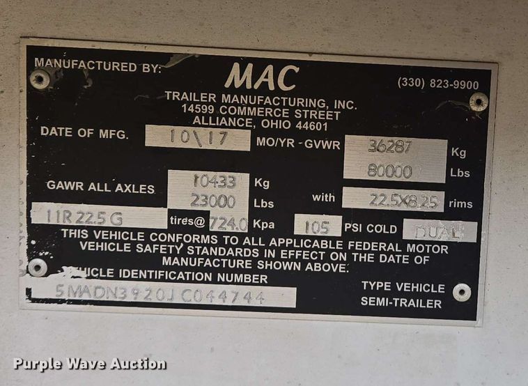 image for item DW7001 2018 Mac end dump trailer