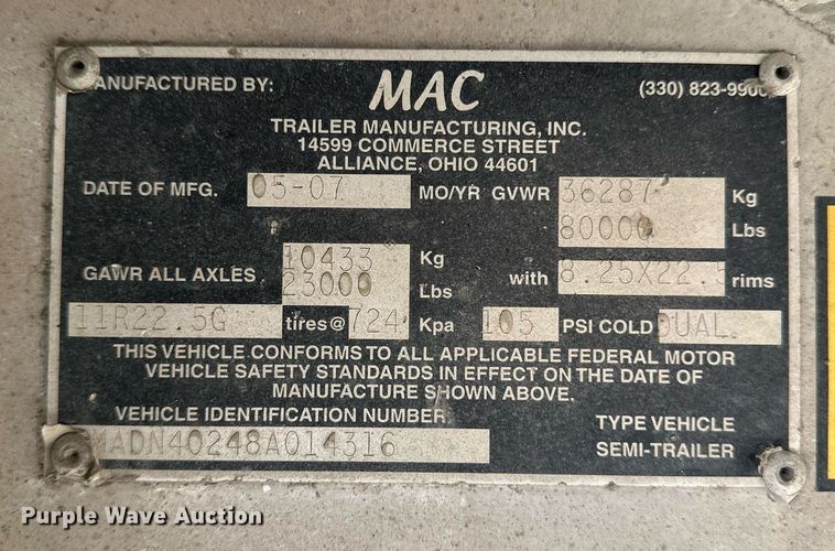 image for item EA2381 2008 Mac Trailer end dump trailer