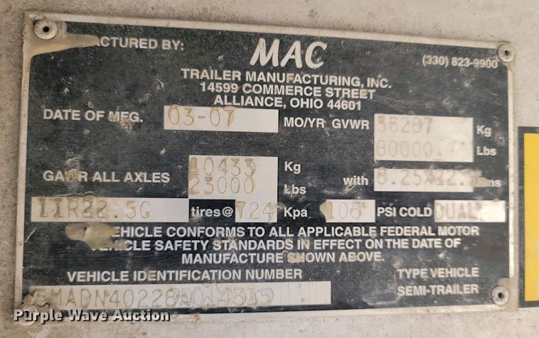 image for item EA2383 2008 Mac Trailer end dump trailer