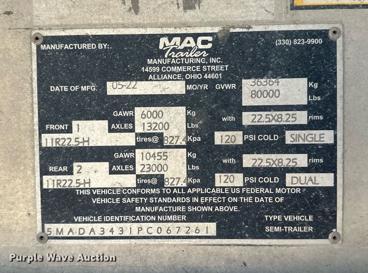 image for item EA2389 2023 Mac Trailer TRAR34AA6002023 end dump trailer