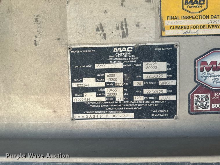 image for item EA2389 2023 Mac Trailer TRAR34AA6002023 end dump trailer