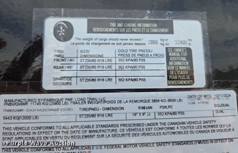 image for item EC4188 2025 Load Trail hydraulic tail equipment trailer