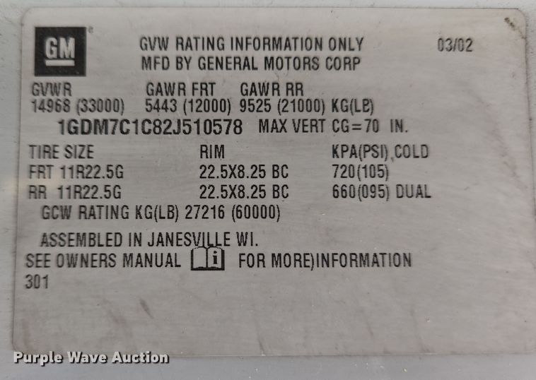 image for item EC4189 2002 GMC T-7500 fuel truck