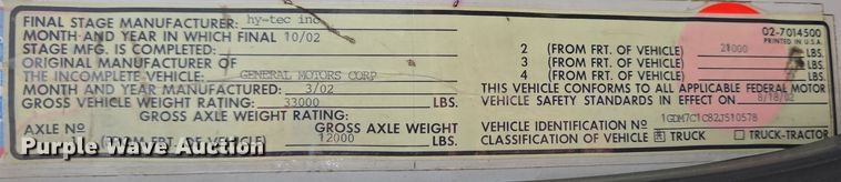 image for item EC4189 2002 GMC T-7500 fuel truck