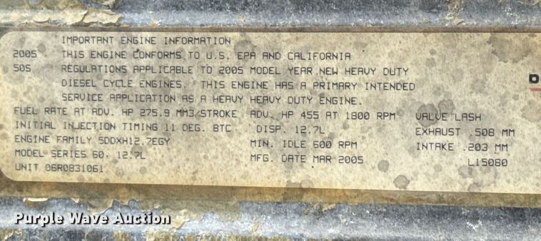 image for item ED5588 2005 Freightliner CST120 semi truck