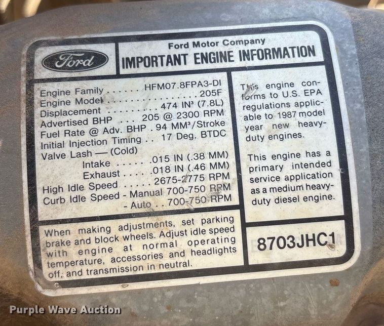 image for item EF3030 1987 Ford L8000 semi truck