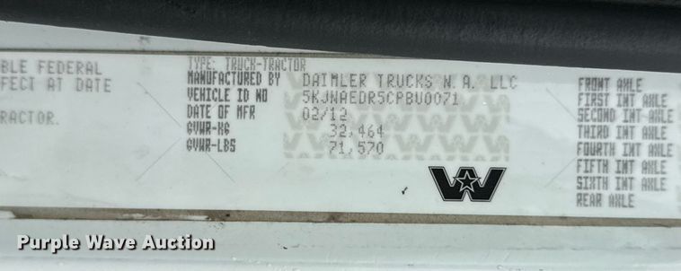 image for item EG5806 2012 Western Star 4900 Conventional  semi truck