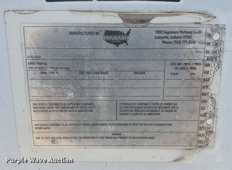 image for item EG6348 2000 Wabash dry van trailer