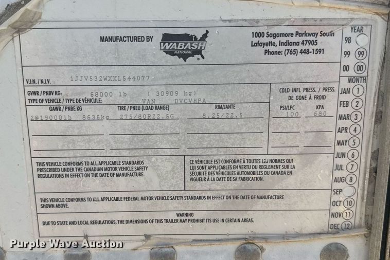 image for item EG6349 1999 Wabash dry van trailer