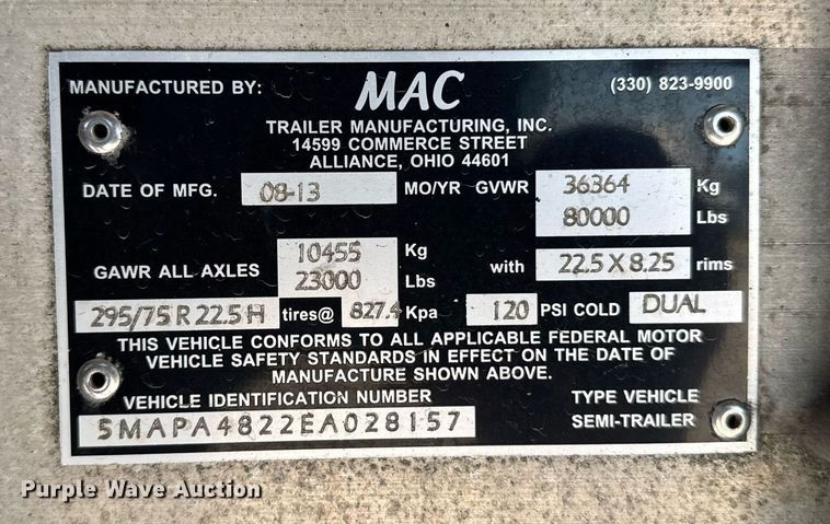 image for item EG6439 2014 Mac flatbed trailer