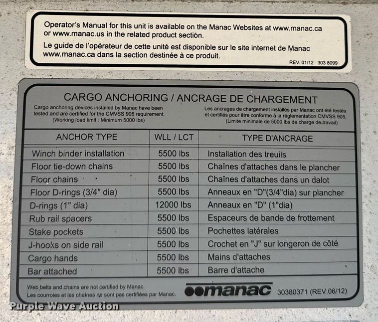 image for item EG6443 2015 Manac flatbed trailer