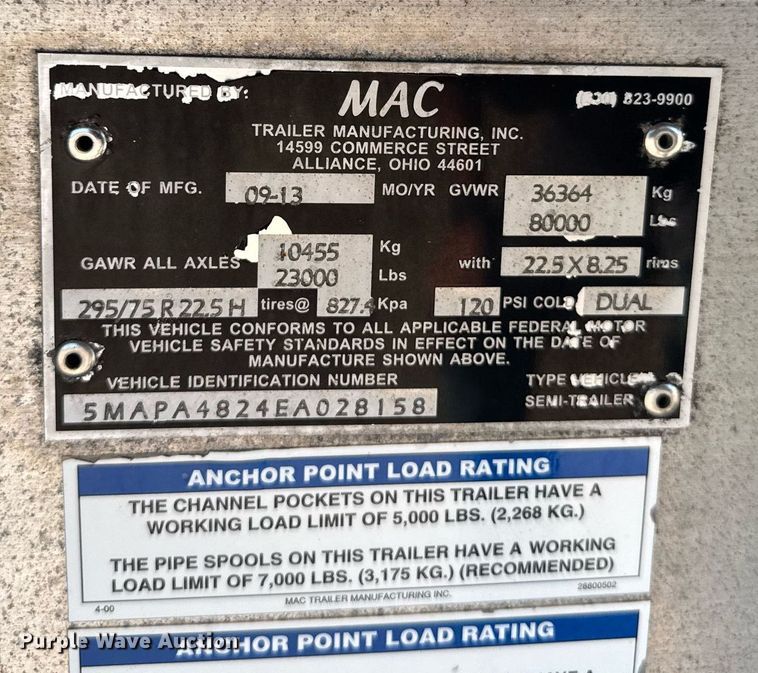 image for item EG6444 2014 Mac flatbed trailer