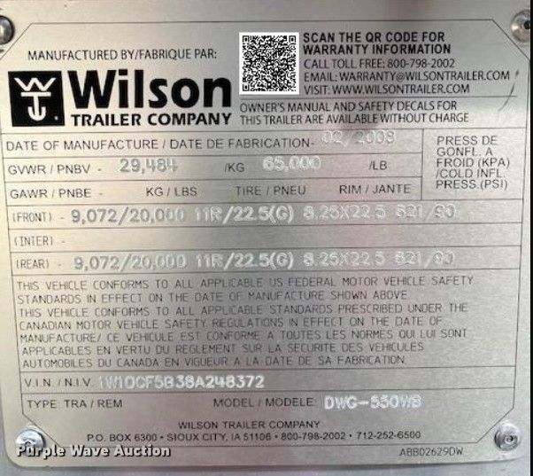 image for item EJ7475 2008 Wilson 1W1 walking floor trailer