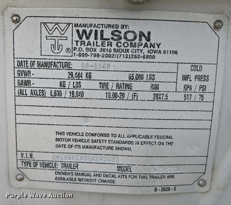 image for item EJ7476 2006 Wilson DWG-550WB walking floor trailer