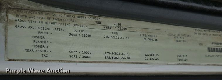 image for item EJ7480 2017 Volvo VNL semi truck