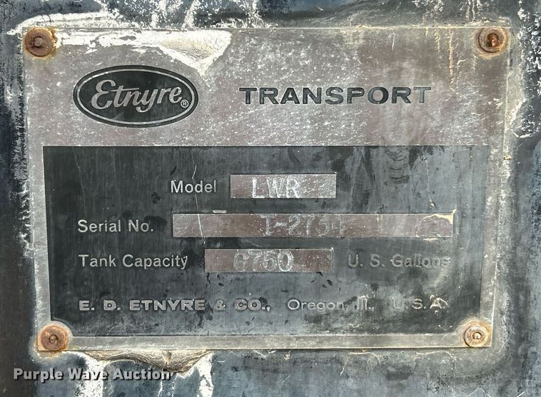 image for item EK2791 1992 Etnyre LWR tank trailer