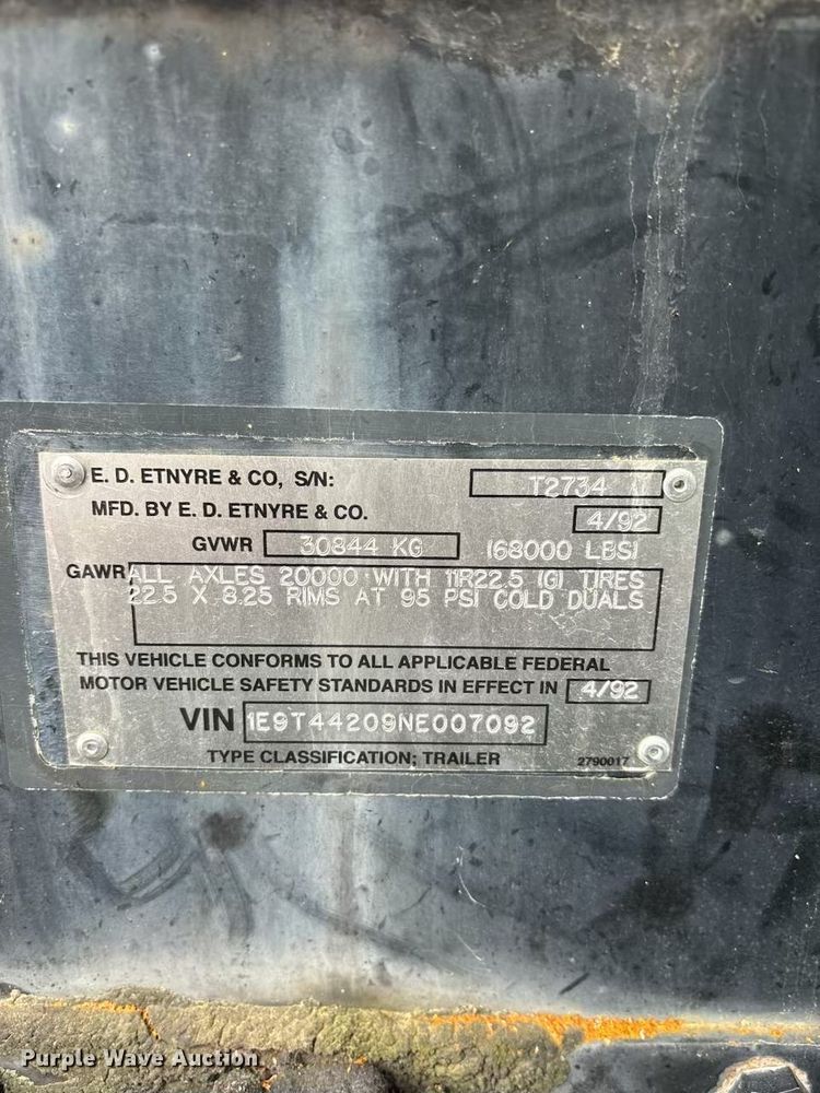 image for item EK2791 1992 Etnyre LWR tank trailer