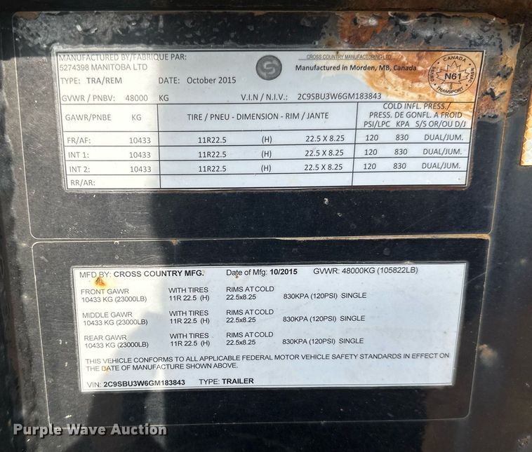 image for item EN3019 2016 Cross Country  200-43 side dump trailer