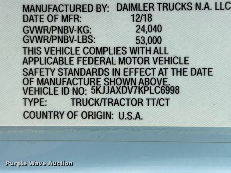 image for item EQ1420 2019 Western Star 4700SB semi truck
